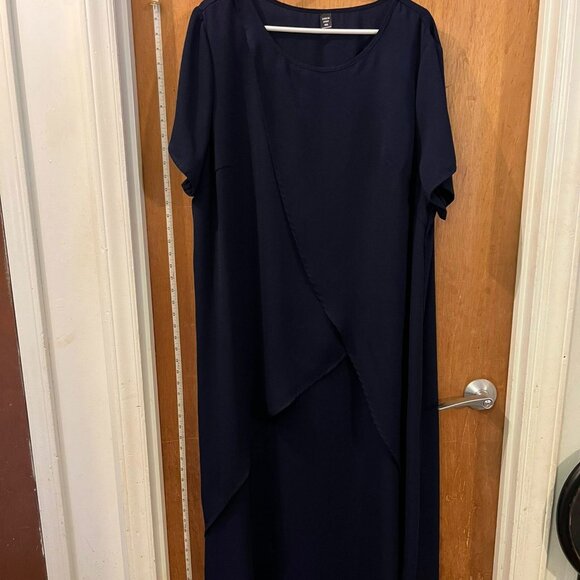 Size 4XL - Shein - Navy Short Sleeve Layered Hi/Low Pullover Top - Picture 1 of 9